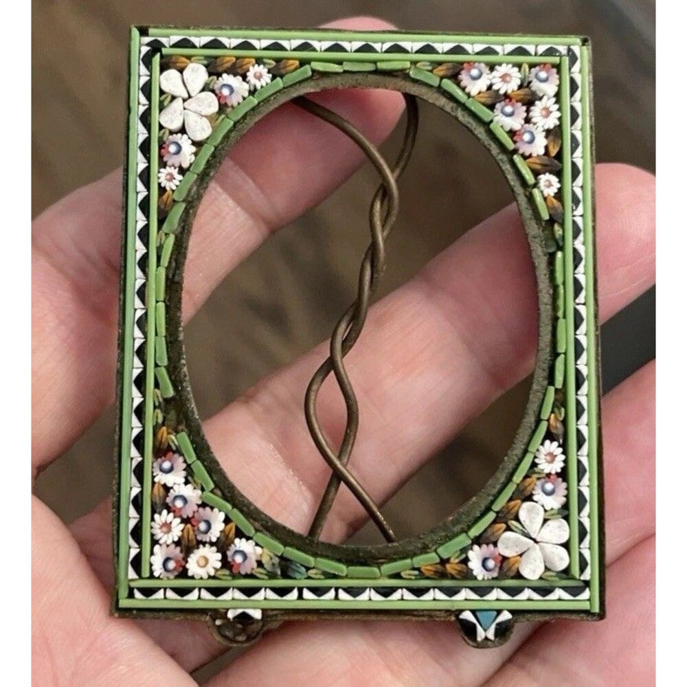 Vintage Micro Mosaic Miniature Picture Frame On Brass Italian Craftsman